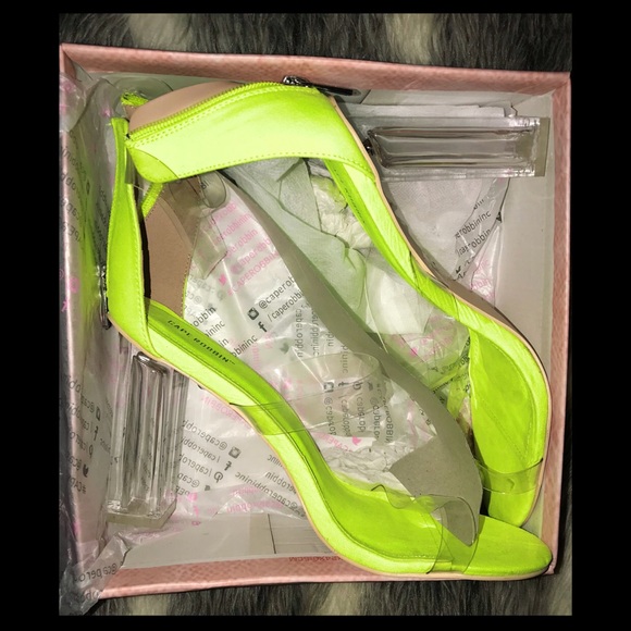 clear neon green heels